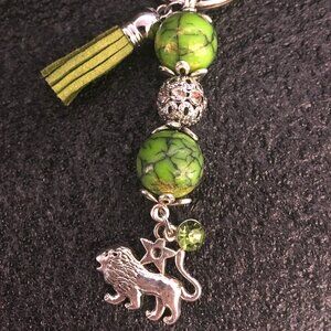 Leo Keychain with Aquamarine Beads & Charm